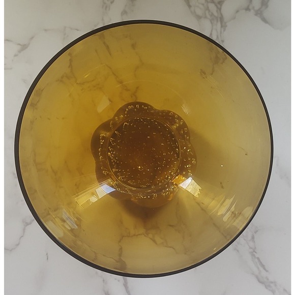 Vintage Bubble Base Small Amber Blown Glass Dessert Bowl Carl Erickson? 4.5" - Picture 3 of 5